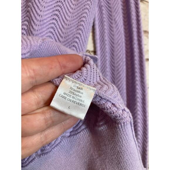 Burgess Pointelle Lavender Cardigan Women Large Silk Blend Beachy Coquette - Picture 11 of 12